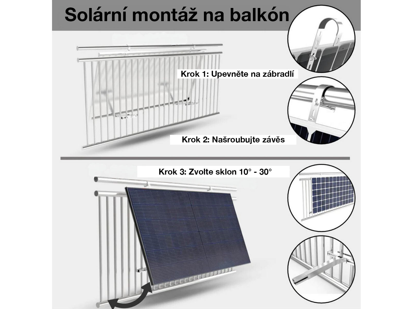 Upevňovací prvky pro balkonovou solární sadu