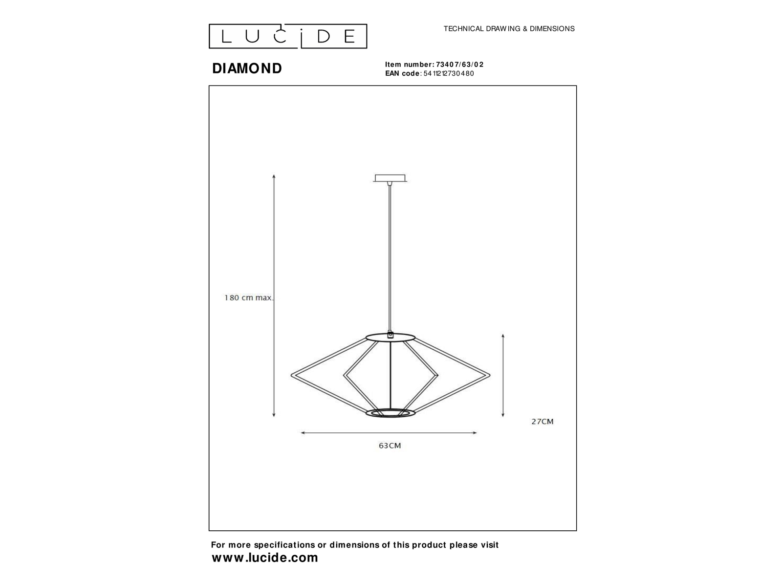 Závěsné svítidlo Diamond matně zlaté, E27, ø63cm