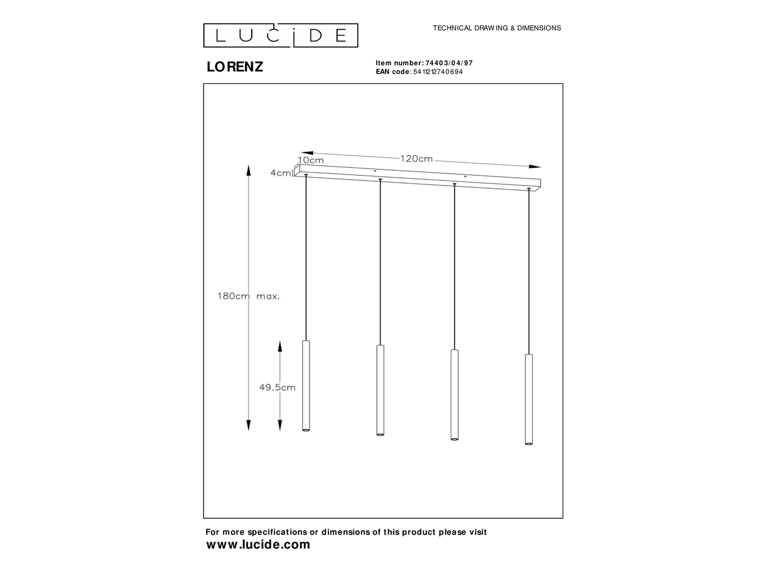 Závěsné LED svítidlo Lorenz rezavě hnědé, 4x4W, 3000K, 120cm