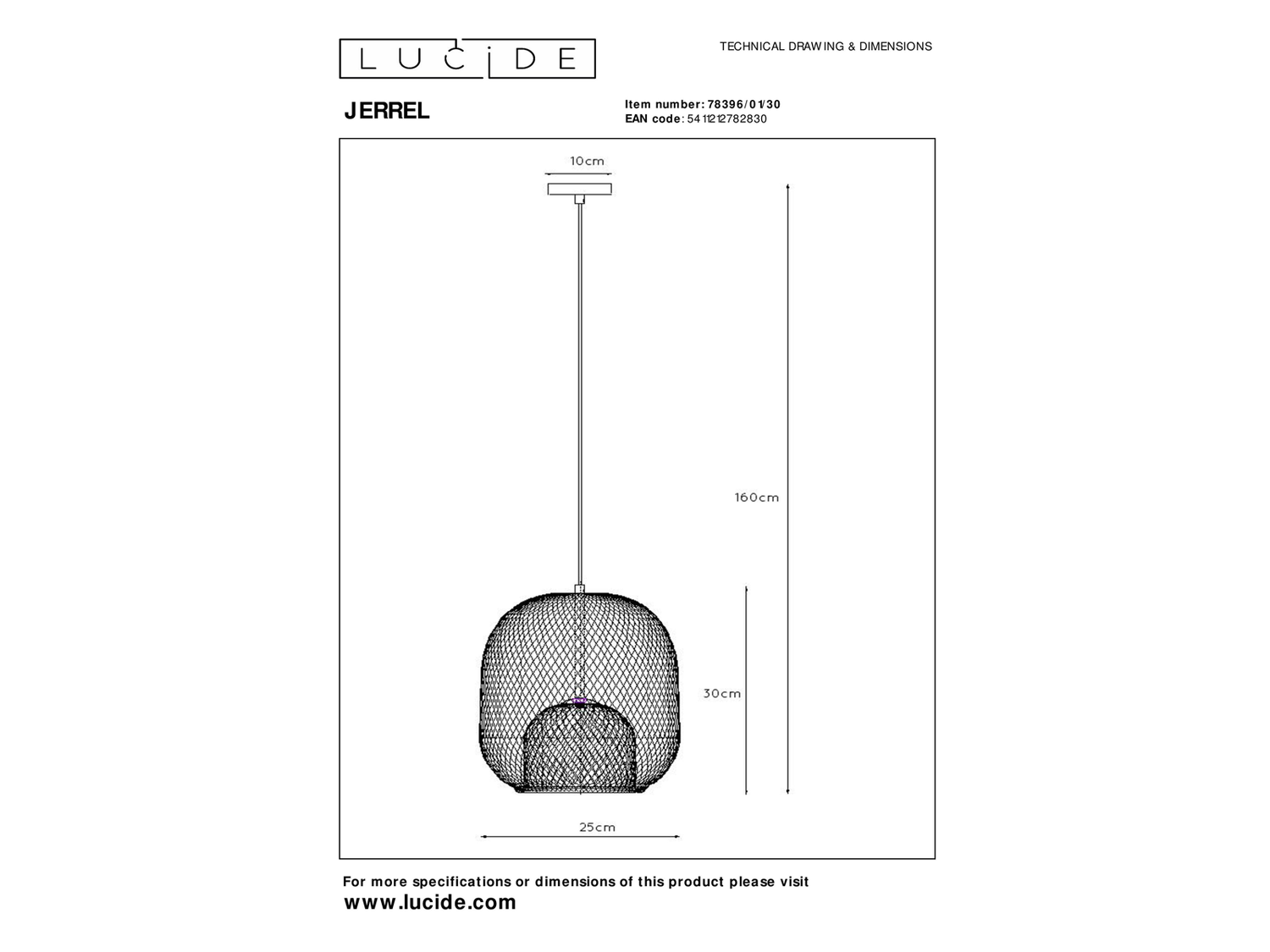 Závěsné svítidlo Jerrel černé, E27, ø25cm