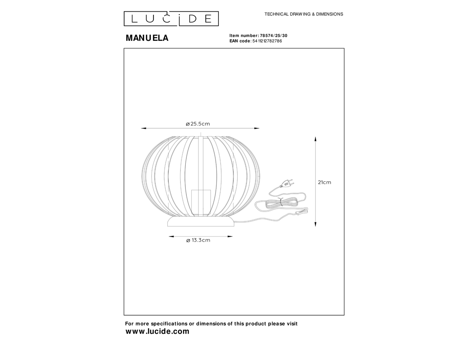 Stolní lampa Manuela černá, E27, ø25,5cm