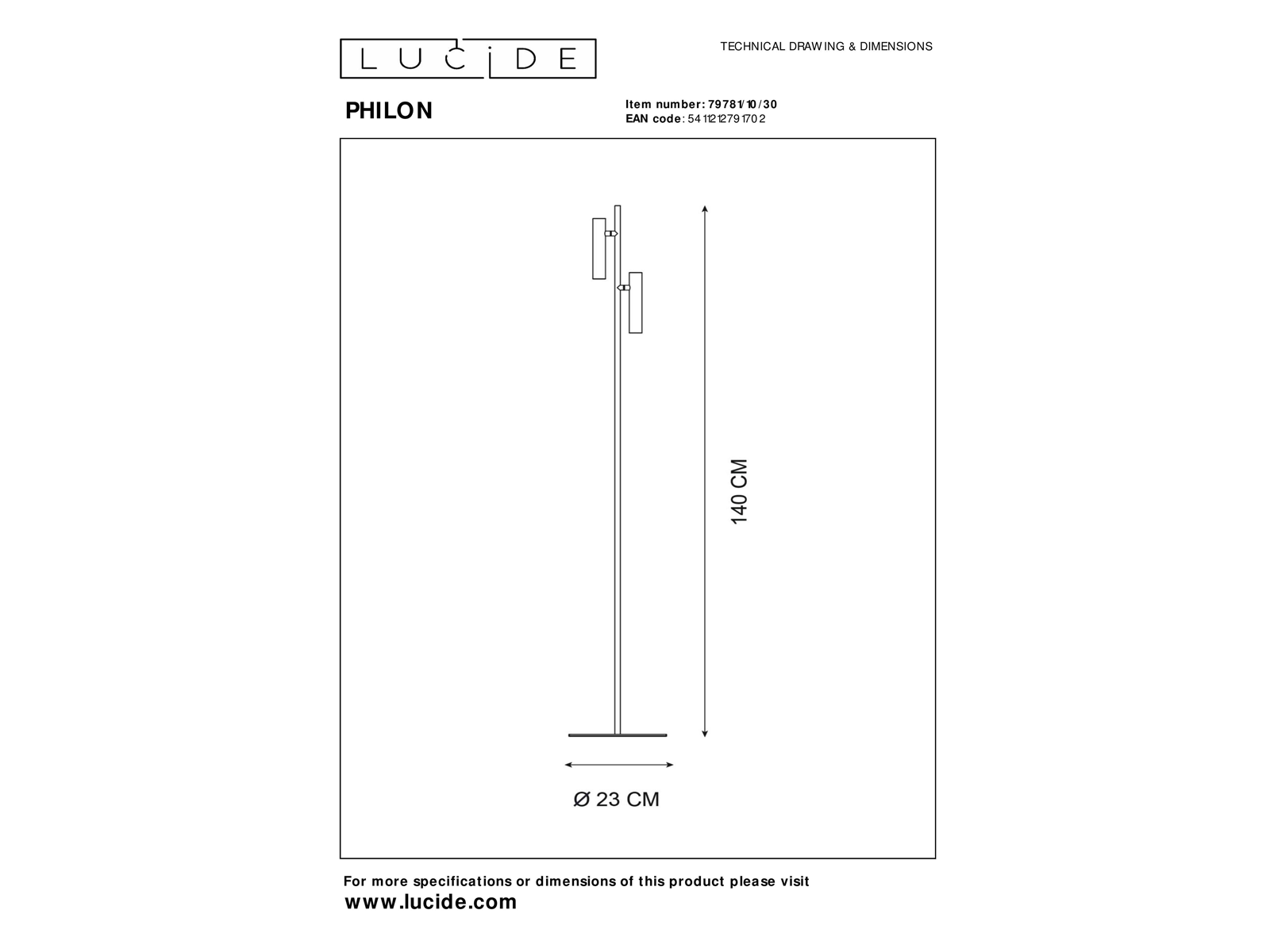 Stojací LED lampa Philon černá, 2x4,5W, 3000K, 140cm