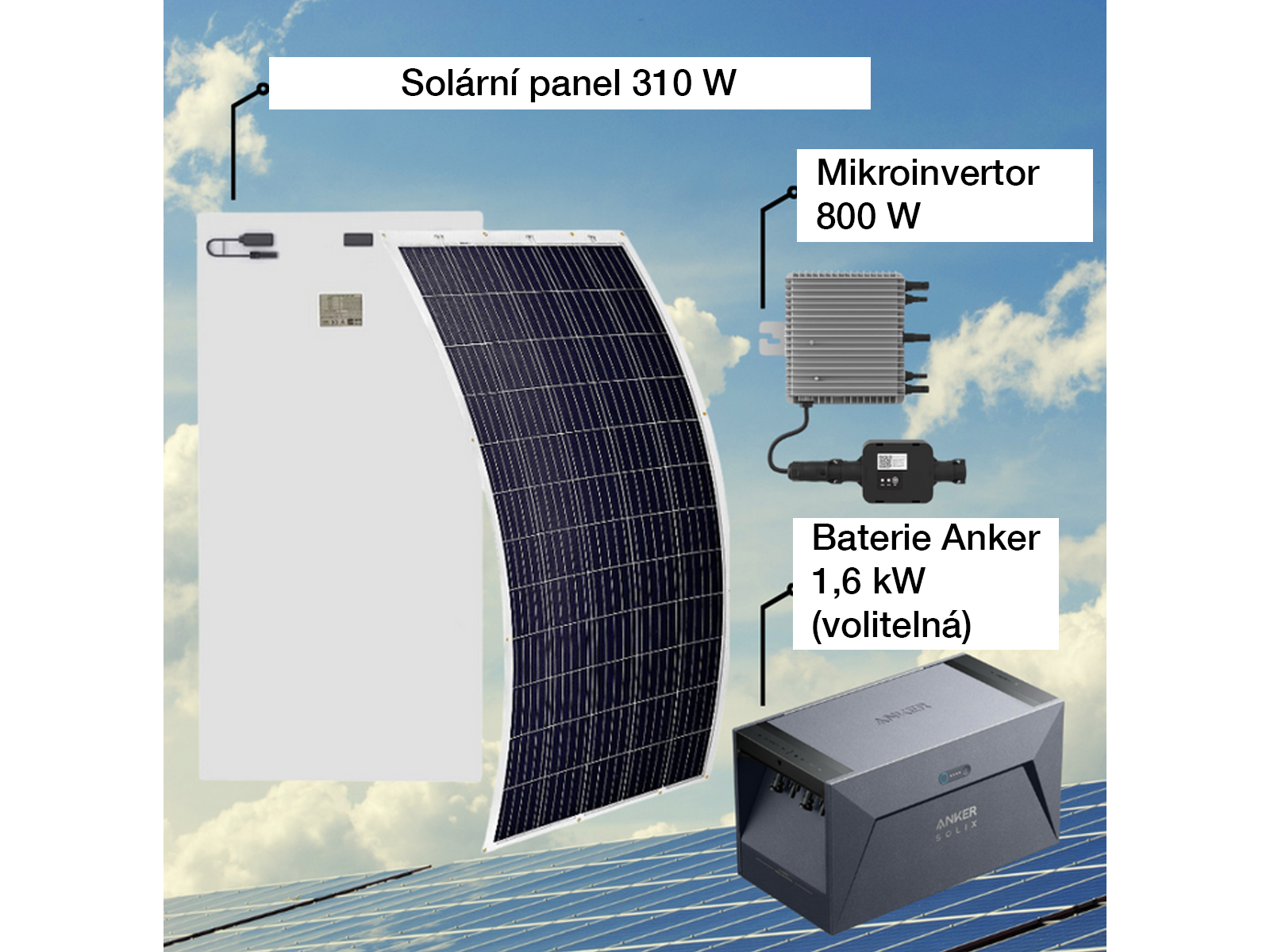 Sada 310 W flexibilního solárního panelu s 800W mikro-invertorem