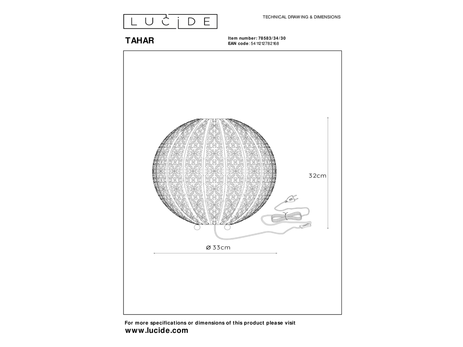 Stolní lampa Tahar, černá, E27, ø33cm