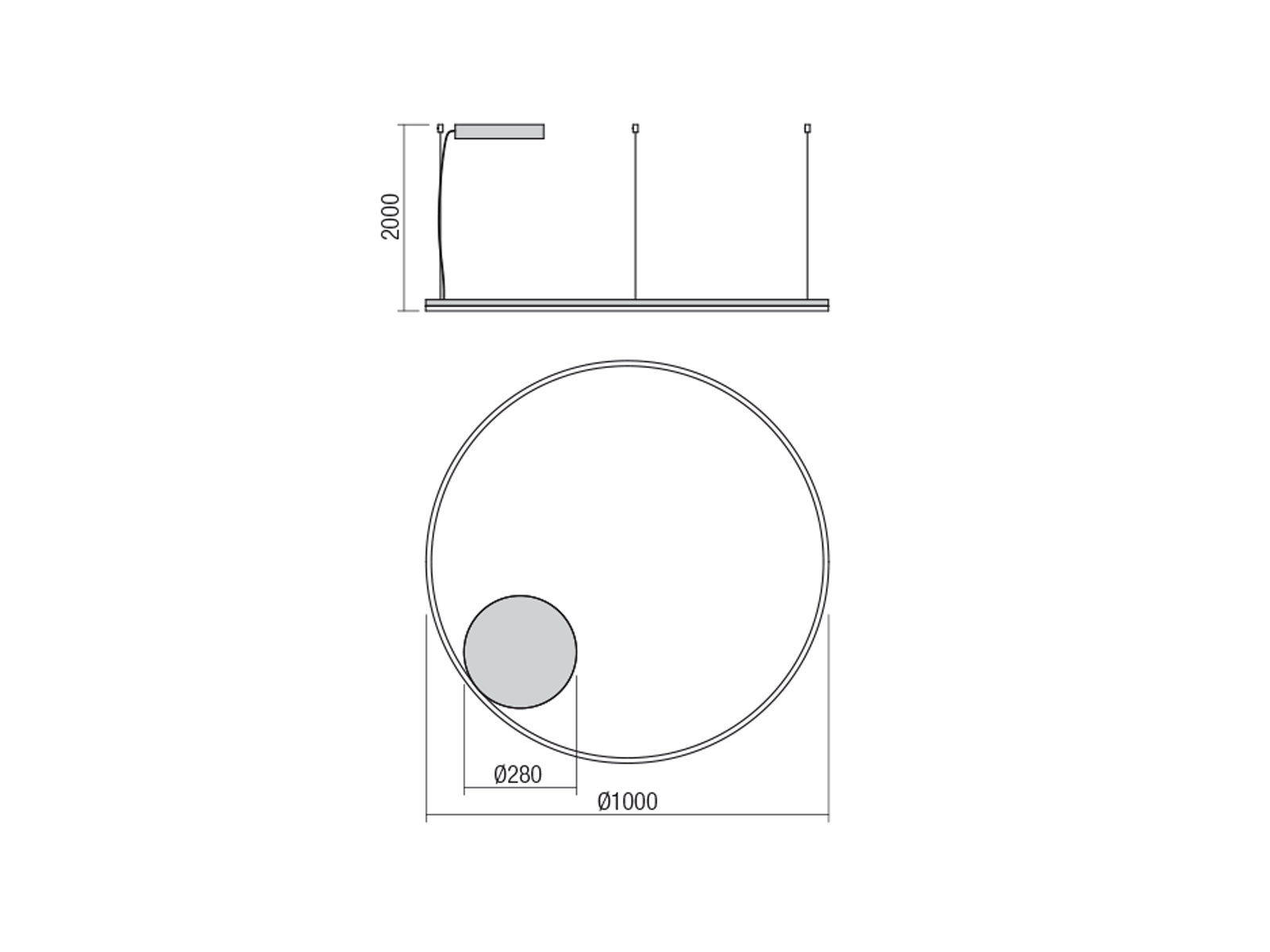 Závěsné LED stmívatelné svítidlo Orbit bronz, 68W, 3000K, ø100cm