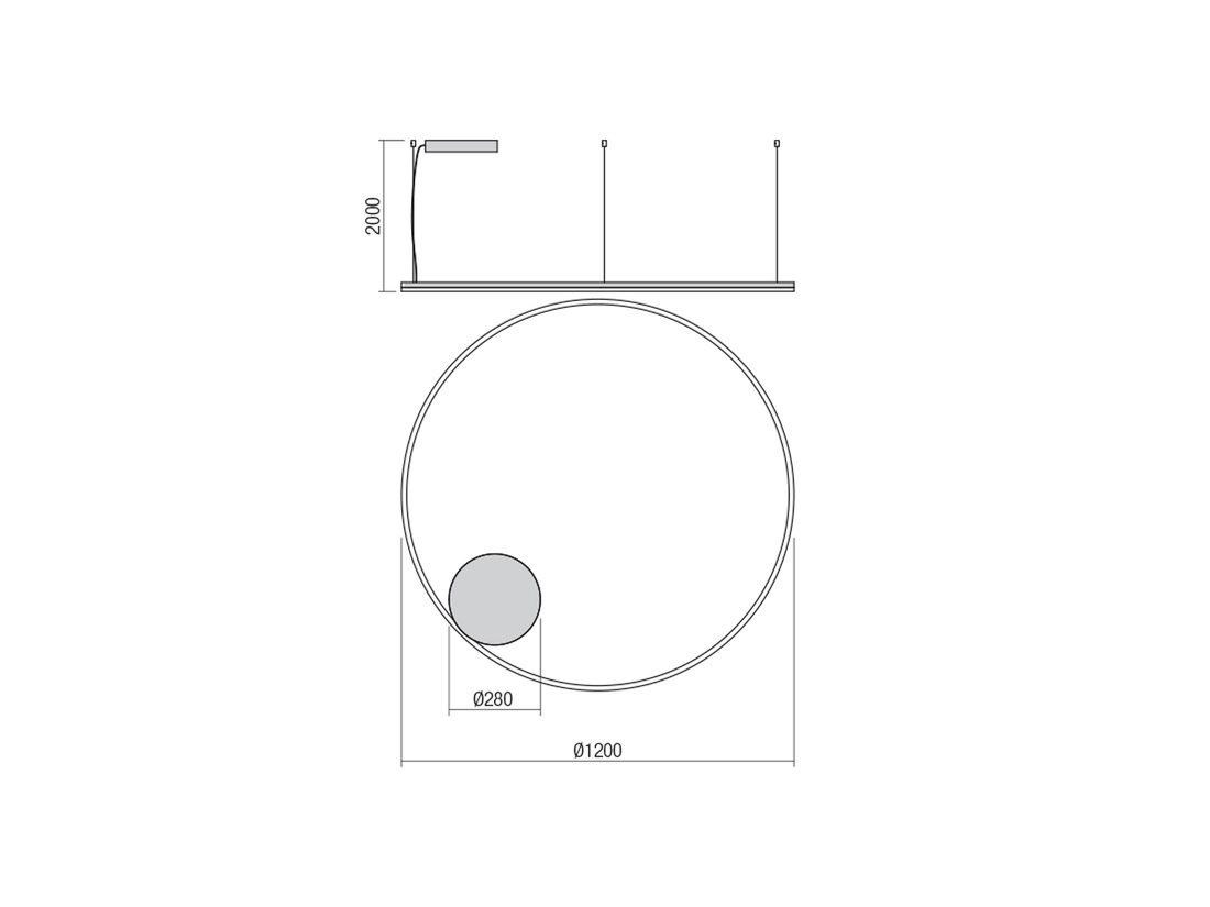 Závěsné LED stmívatelné svítidlo Orbit bronz, 76W, 3000K, ø120cm