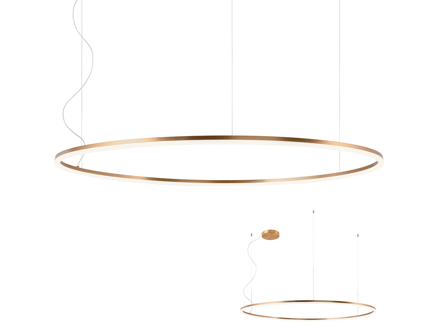 Závěsné LED stmívatelné svítidlo Orbit bronz, 110W, 3000K, ø150cm