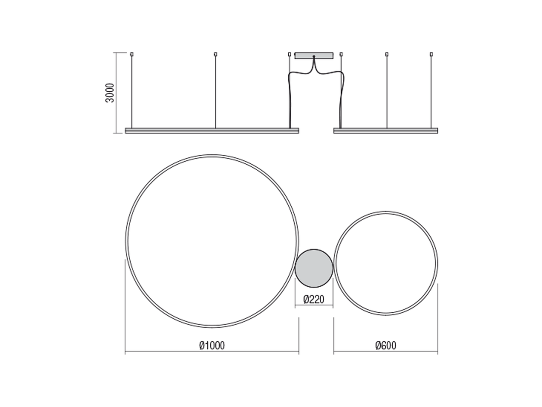 Závěsné LED stmívatelné svítidlo Orbit pískově bílá, 40,5W + 68W, 3000K, ø60, ø100cm