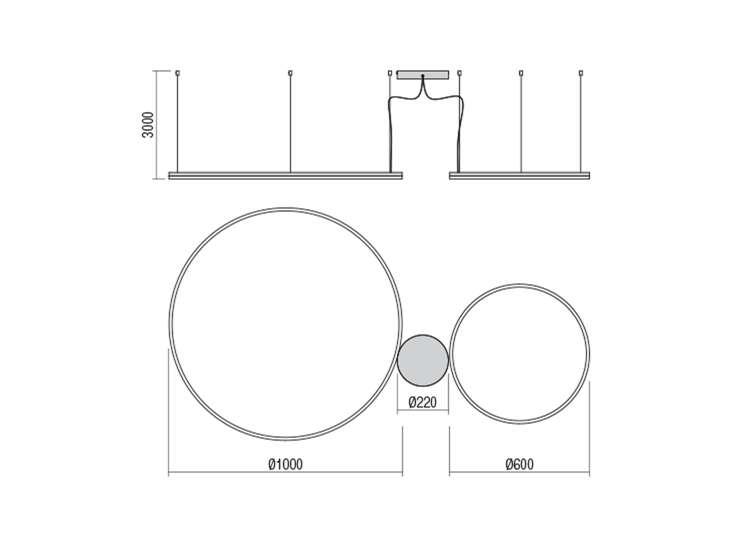 Závěsné LED stmívatelné svítidlo Orbit pískově bílá, 40,5W + 68W, 3000K, ø60, ø100cm