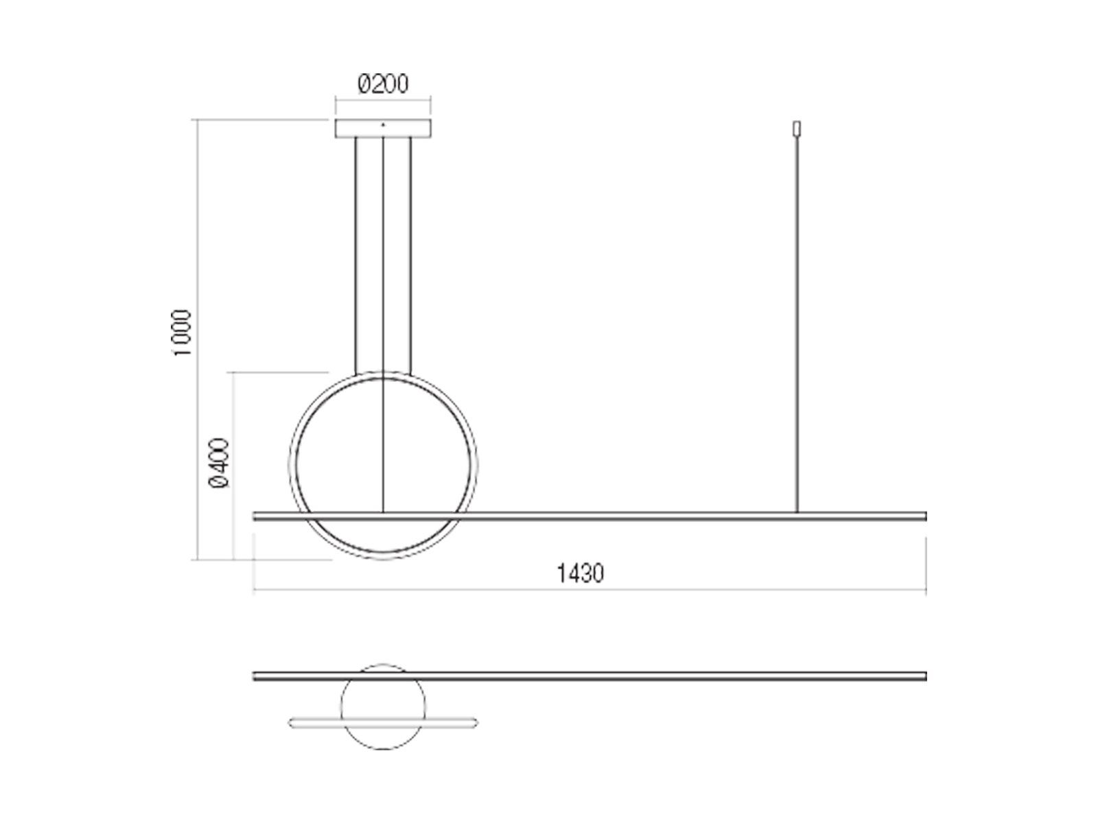 Závěsné LED svítidlo stmívatelné Giotto matně černé, 46W, 3000K, 143cm