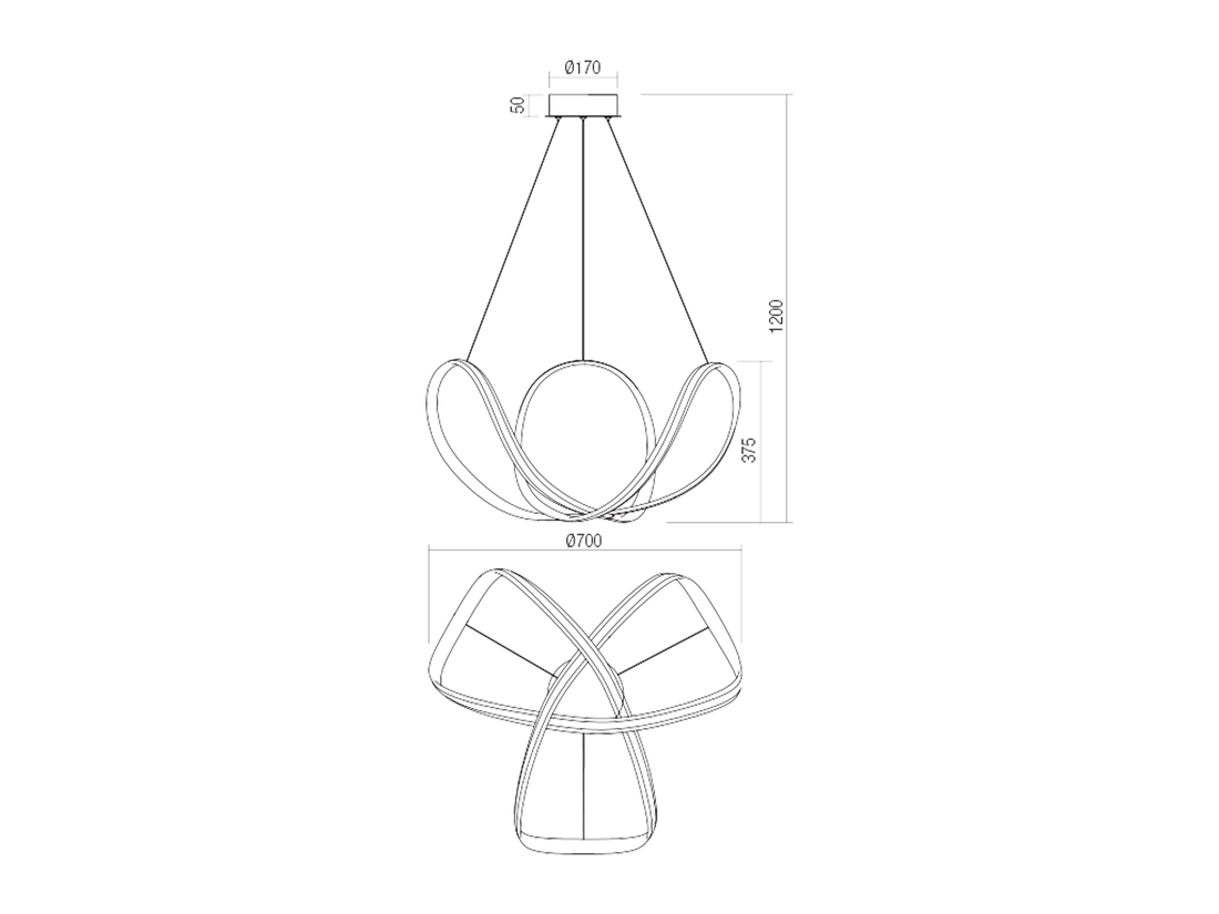 Závěsné LED stmívatelné svítidlo Nucleo bronz, 55W, 3000K, ø70cm