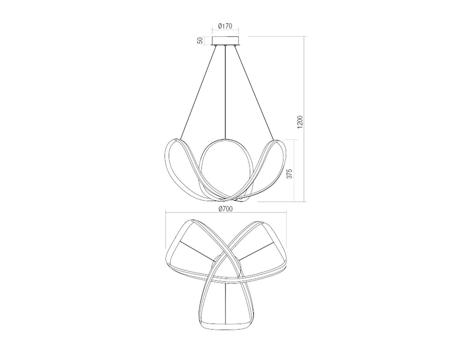 Závěsné LED stmívatelné svítidlo Nucleo bronz, 55W, 4000K, ø70cm