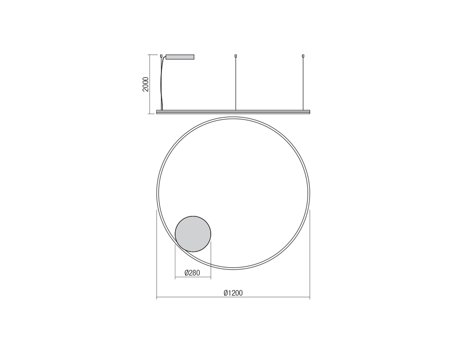 Závěsné LED stmívatelné svítidlo Orbit pískově černá, 76W, 3000K, ø120cm