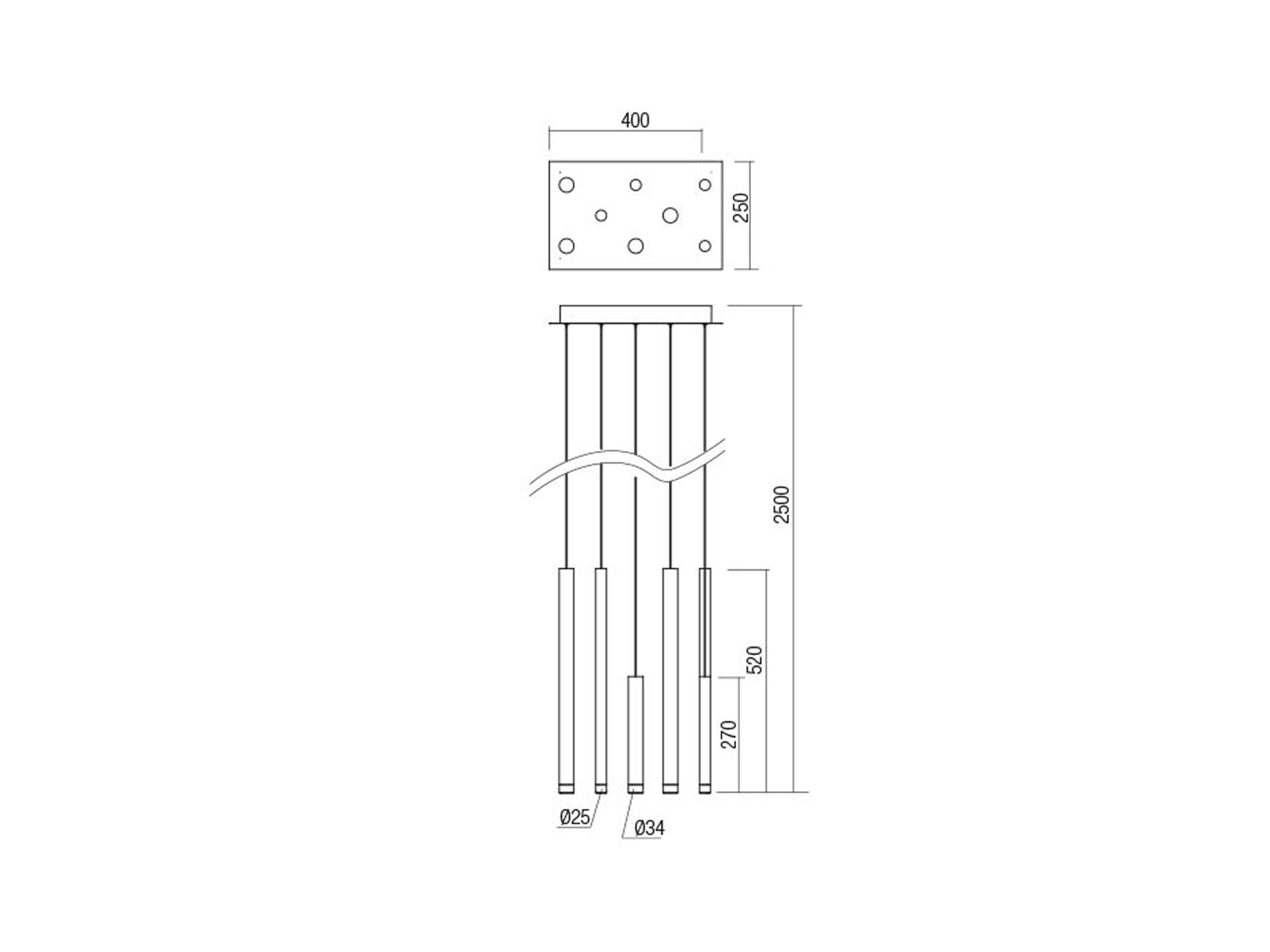 Závěsné LED svítidlo Madison saténově zlaté 8L, 32W, 3000K, 250cm