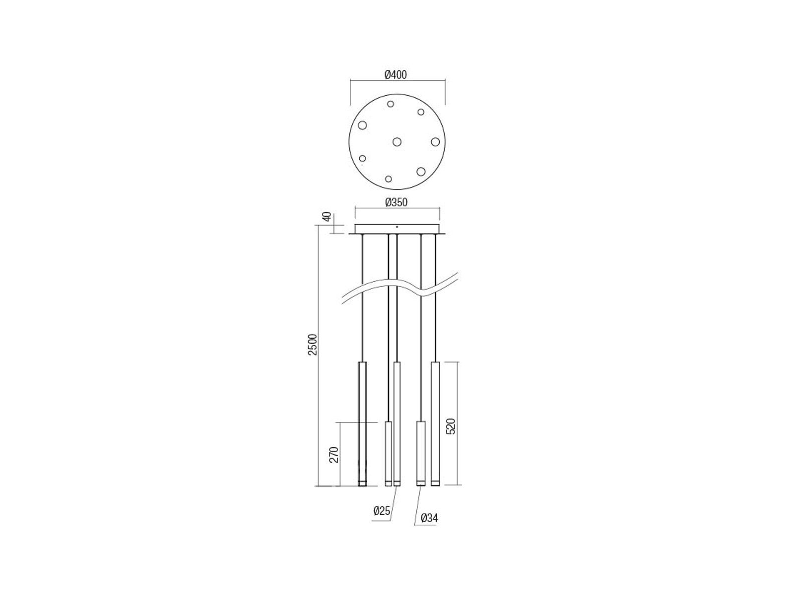 Závěsné LED svítidlo Madison saténově zlaté 8L, 32W, 3000K, 250cm