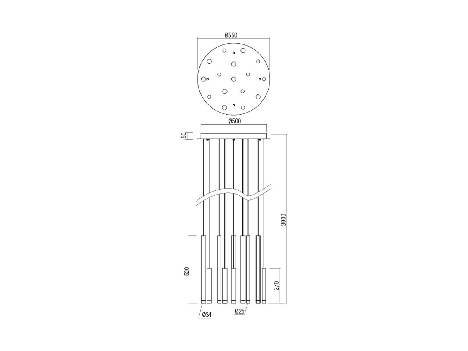 Závěsné LED svítidlo Madison saténově zlaté 16L, 64W, 3000K, 300cm