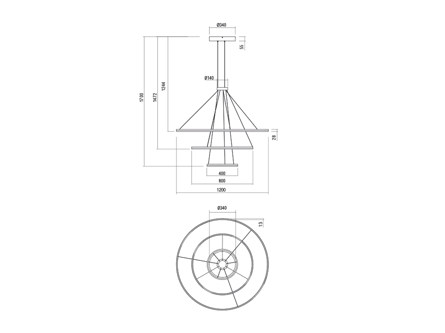 Závěsné LED stmívatelné svítidlo Orbit pískově bílá, 151W, 3000K, ø120, ø80, ø40cm