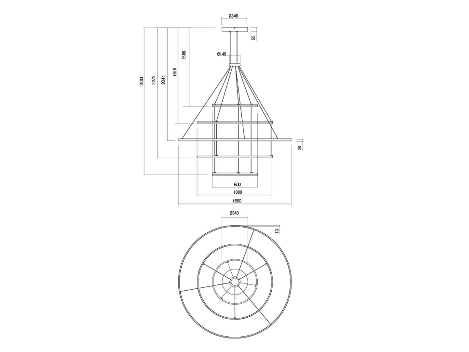 Závěsné LED stmívatelné svítidlo Orbit bronz, 286W, 3000K, ø150, ø100, ø60cm