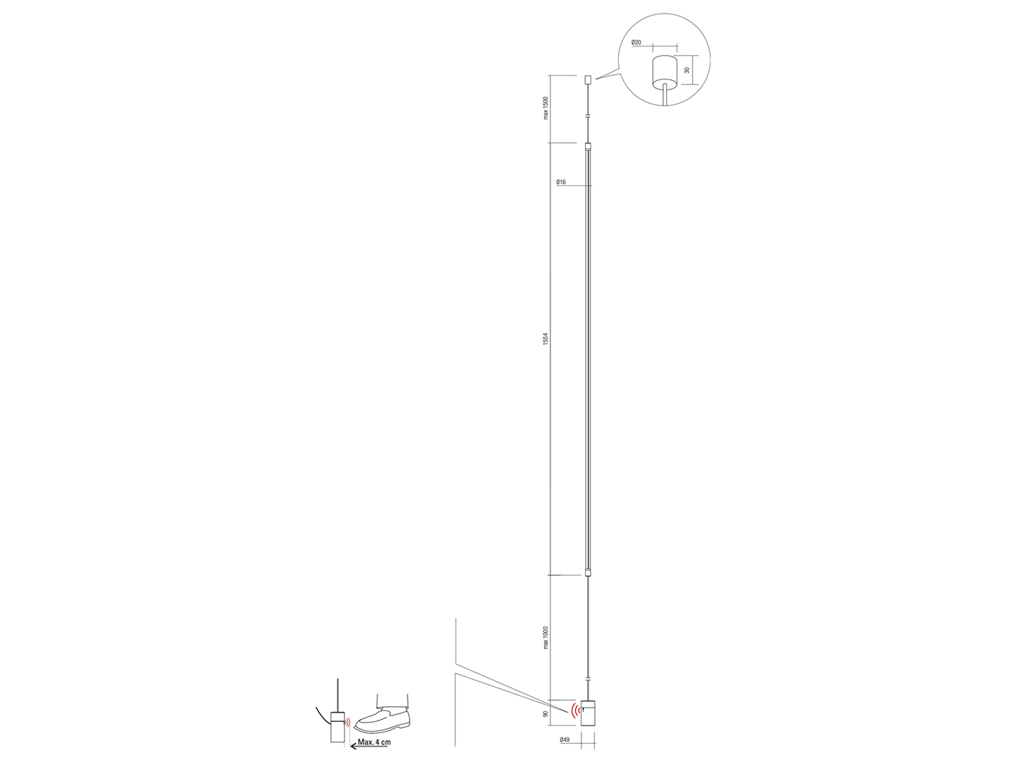 Závěsné LED svítidlo stmívatelné Acrobat černé, 30W, 3000K, 155cm