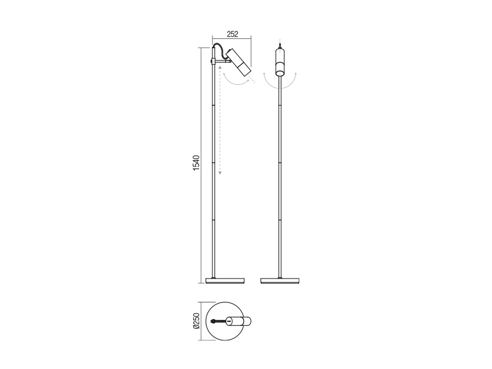 Stojací lampa Pivot černá, GU10, 154cm