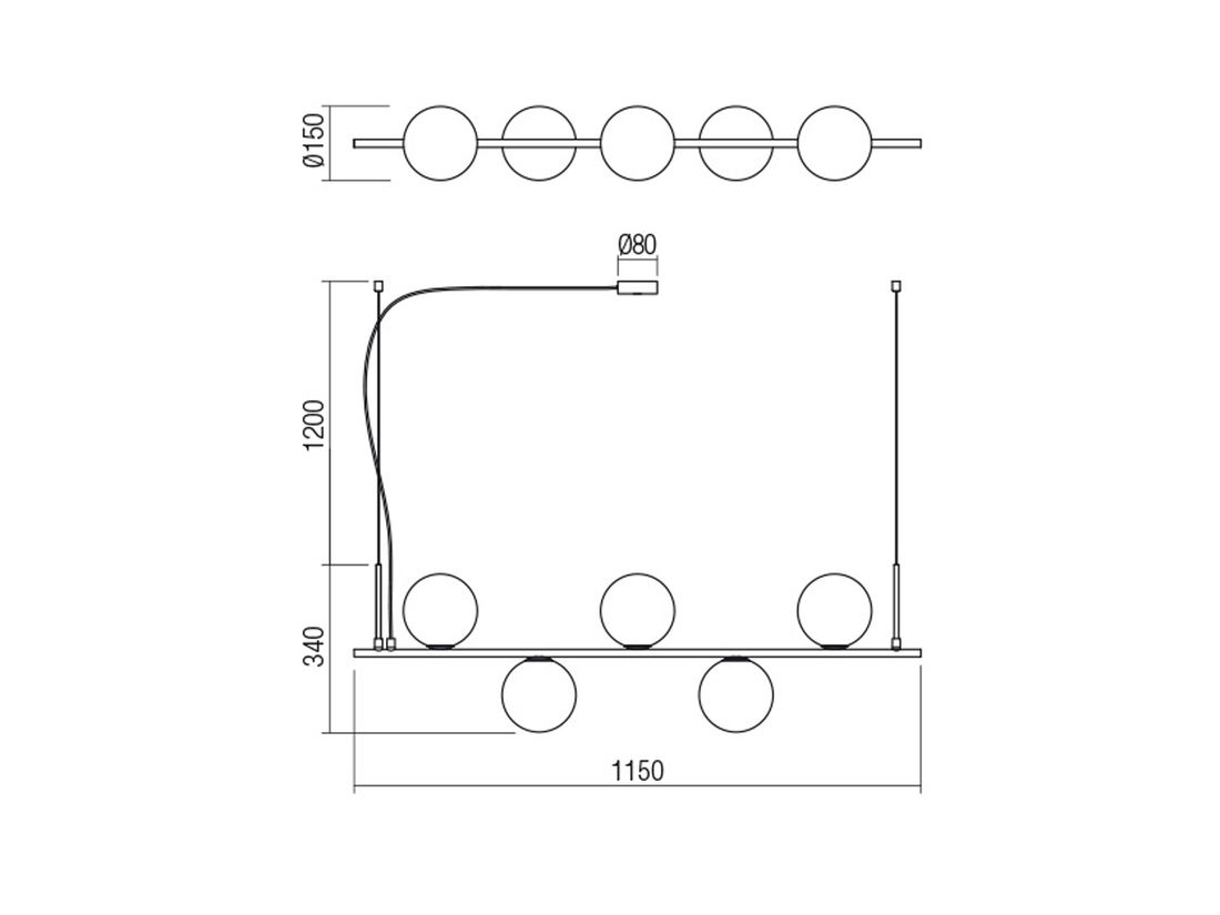 Závěsné svítidlo Talis matně černé, 5L, E14, 115cm