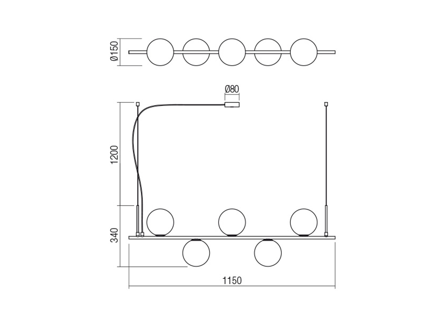 Závěsné svítidlo Talis matně černé, 5L, E14, 115cm