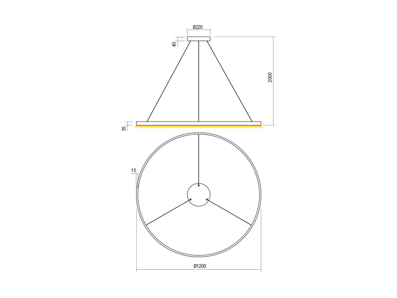 Závěsné LED svítidlo stmívatelné Febe matně zlaté, 75W, 3000K, ø120cm