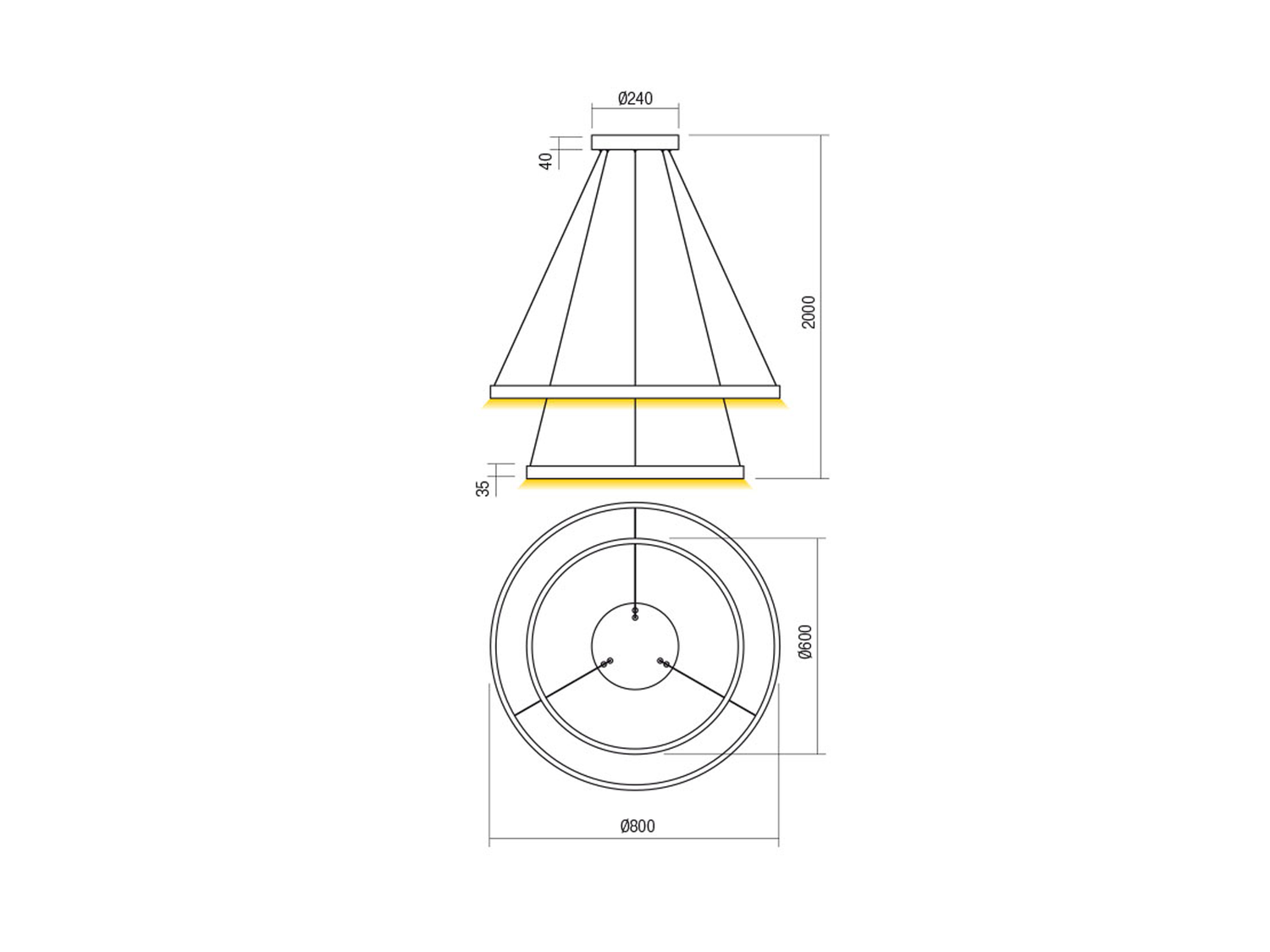 Závěsné LED svítidlo stmívatelné Febe matně zlaté, 82W, 3000K, ø80cm