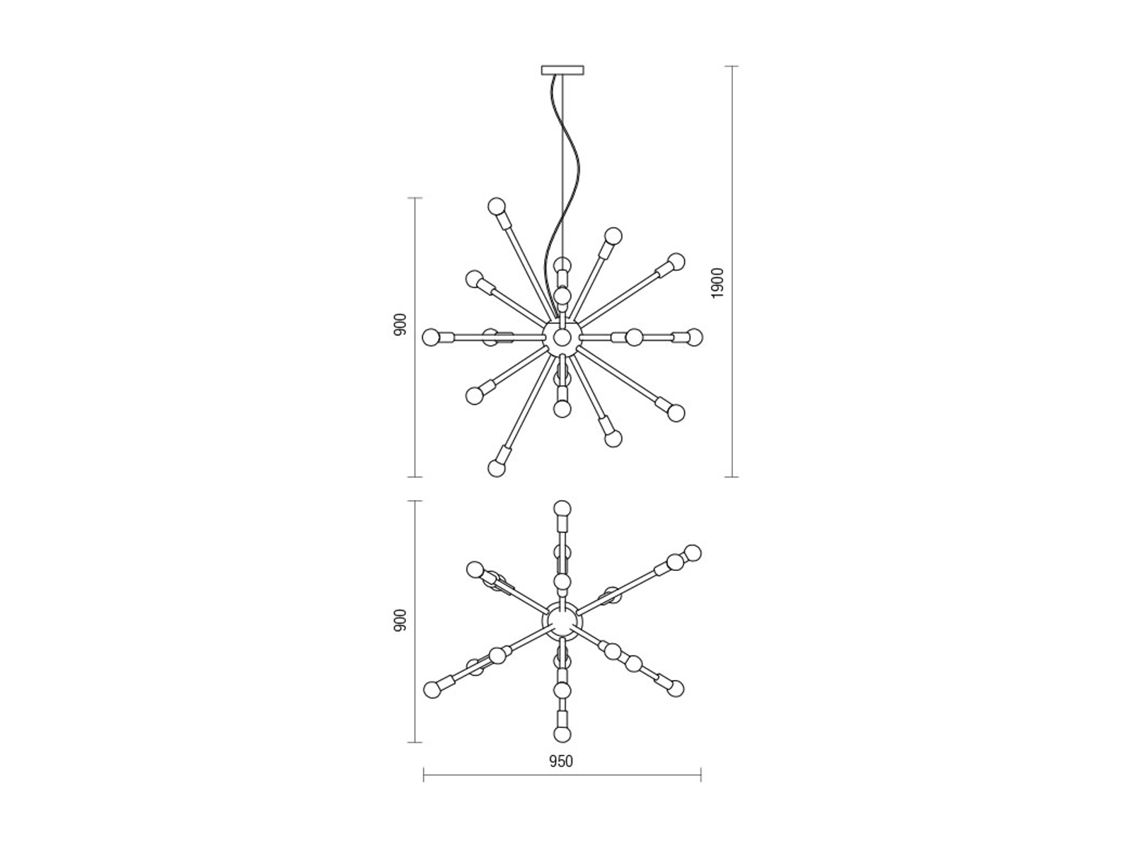 Závěsný lustr Stellar matně černý, 18L, E14, 90cm