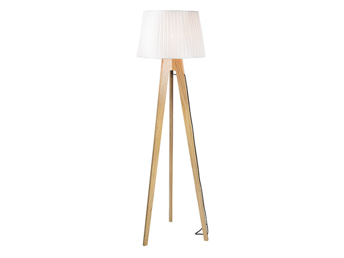 Stojací lampa bílá/dřevo, 1xE27, 150cm