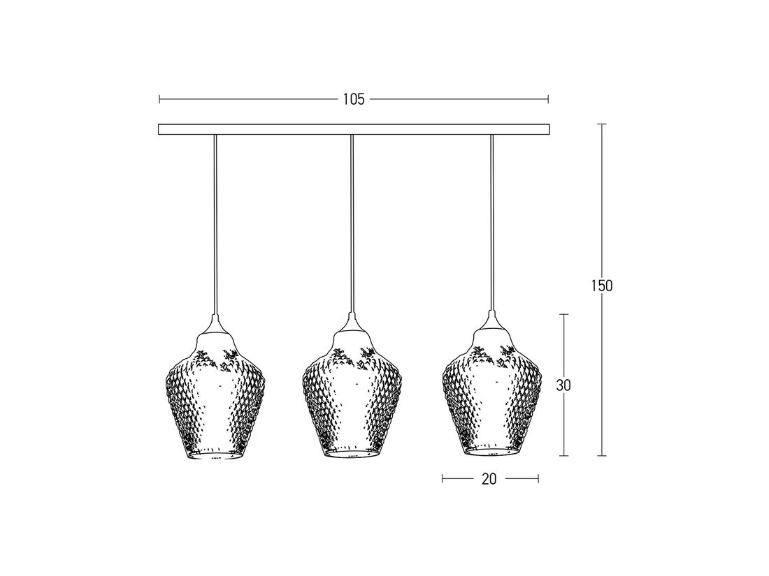 Závěsné svítidlo z čirého skla, 3xE27, 105cm