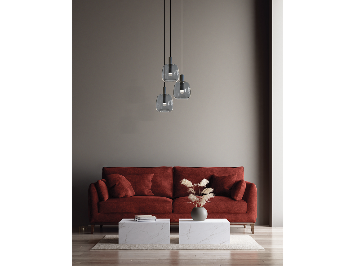 Závěsné LED svítidlo kouřově šedé, 3x5W, 3000K, ø38cm