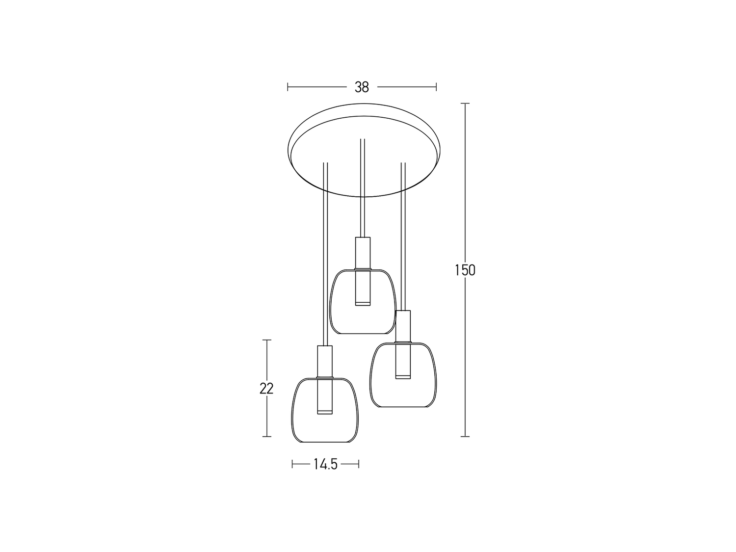 Závěsné LED svítidlo kouřově šedé, 3x5W, 3000K, ø38cm