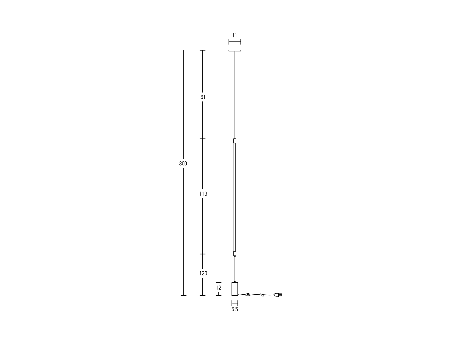 Závěsné LED svítidlo černé, 22W, 3000K, 300cm