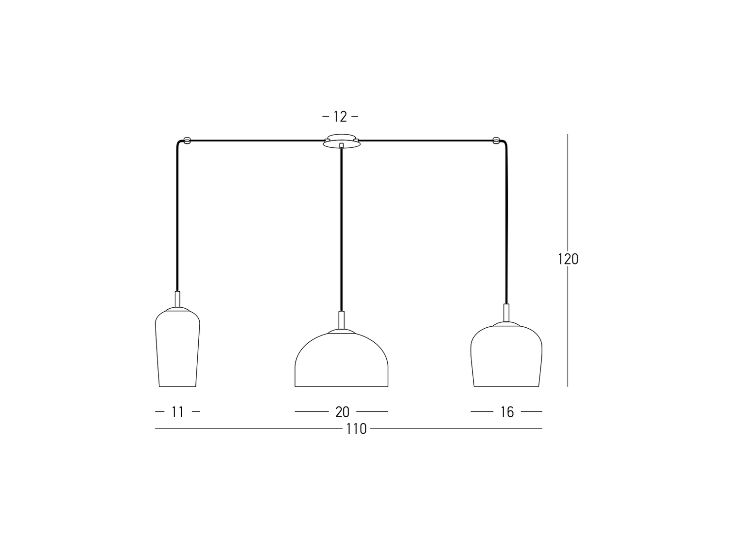 Závěsné svítidlo champagne, 3xE14, 110cm