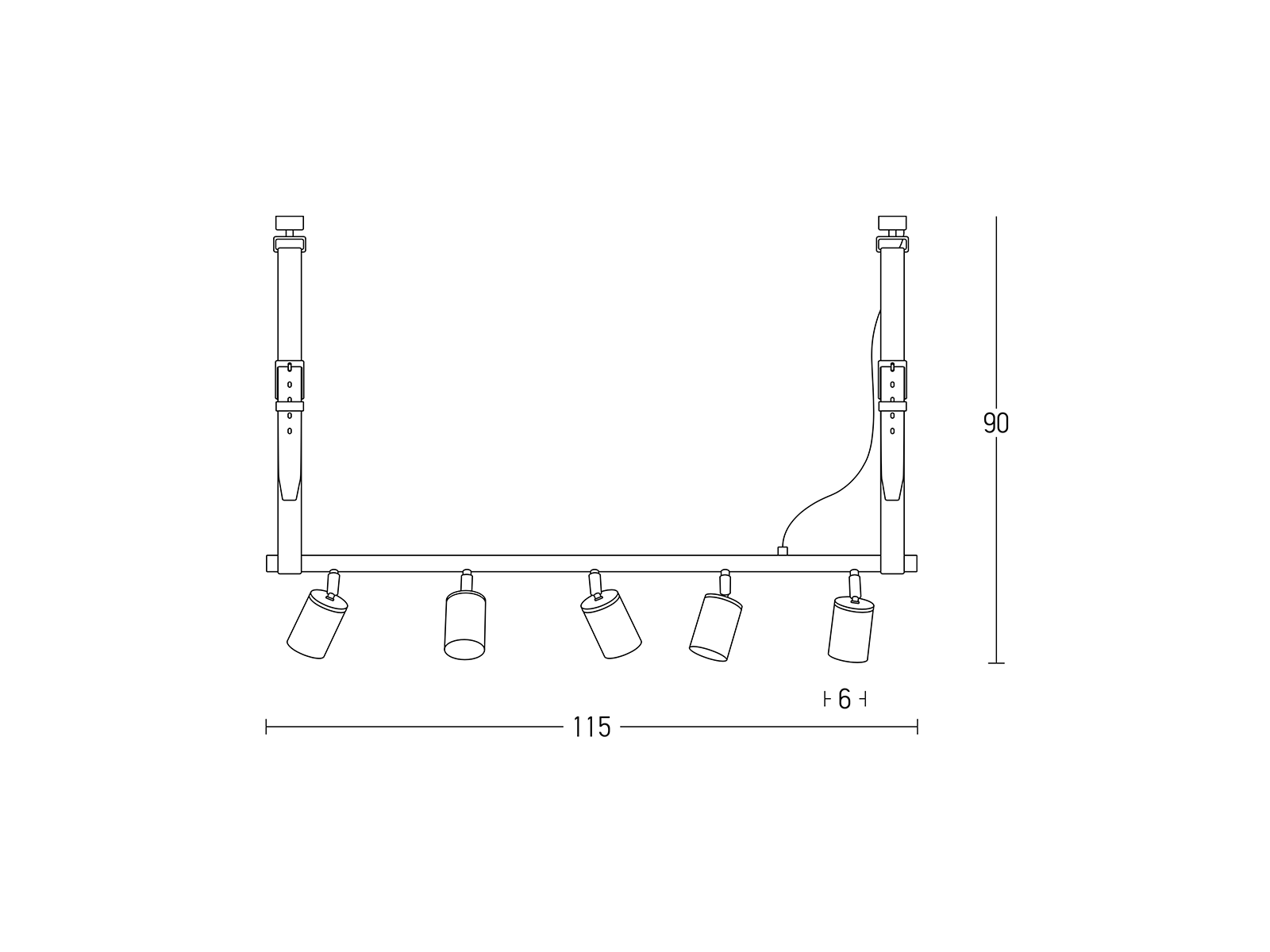 Závěsné svítidlo s koženým uchycením černé, 5xGU10, 115cm