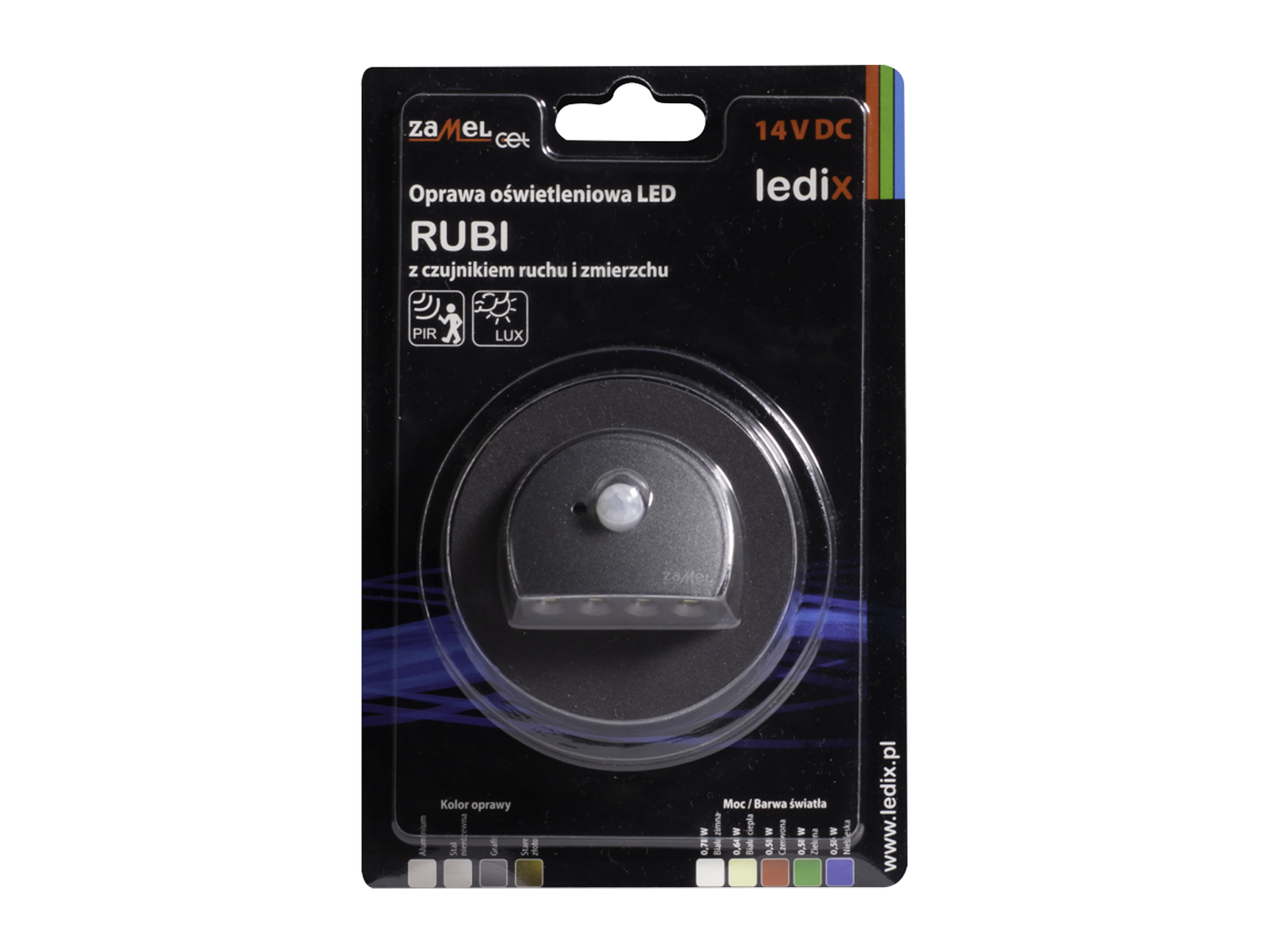 Svítidlo LED s čidlem pohybu pod omítku LEDIX RUBI 14V DC, grafit, neutrální bílá, IP20