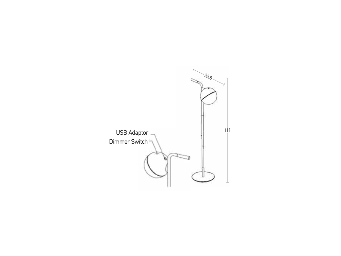 Stojací LED lampa černá, 2W, 2700K, 111cm